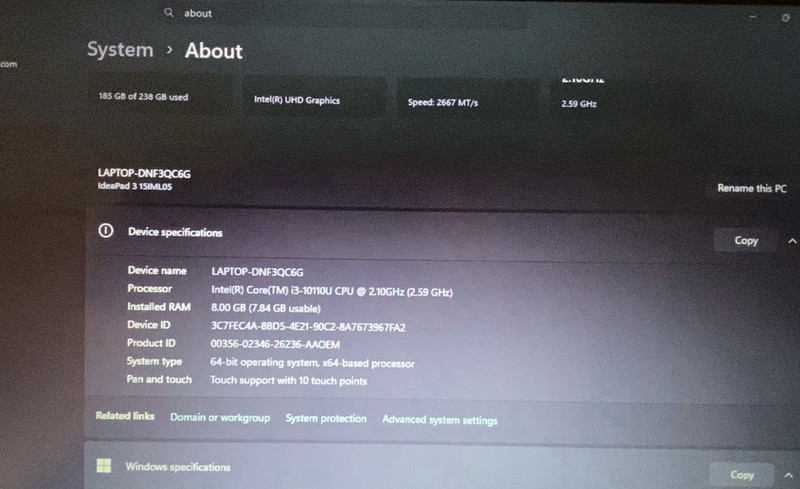 Lenovo IdeaPad 3 15IML05 15.6in i3-10110U 8GB 238GB SSD Win11 Blue TS gallery