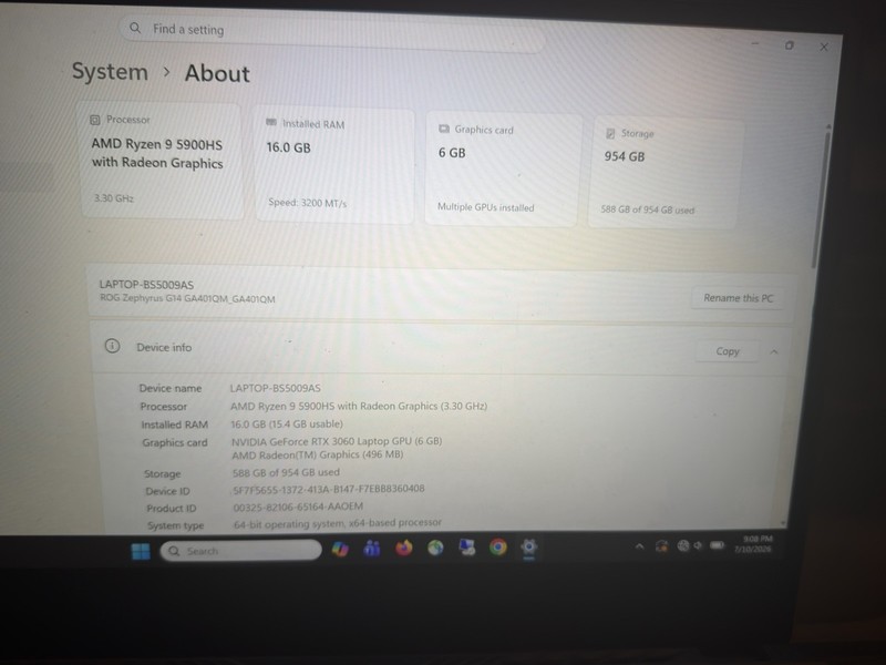 Asus ROG Zephyrus G14 GA401Q Ryzen 9 5900HS 3.3GHz 16GB RAM 1TB GeForce RTX 3060 gallery