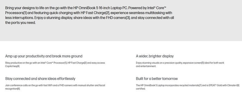 HP OmniBook 5 16z-BC100 AI Laptop PC 16" R7 8840U 16GB 1TB SSD Backlit Key W11 gallery