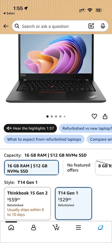 Lenovo ThinkPad T14 Gen 1 14in i5 10th Gen 16GB 512GB SSD Win 11 Black gallery