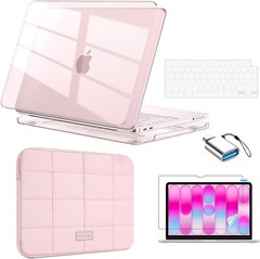 MacBook Neo Case 13 inch 2026 Model A3404, Crystal Blush, Hard Shell & Sleeve Ba