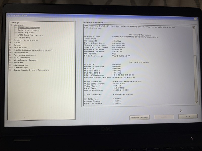 DELL LATITUDE 5501 15.6" i5-9300H, **READ, NO RAM, NO SSD** gallery