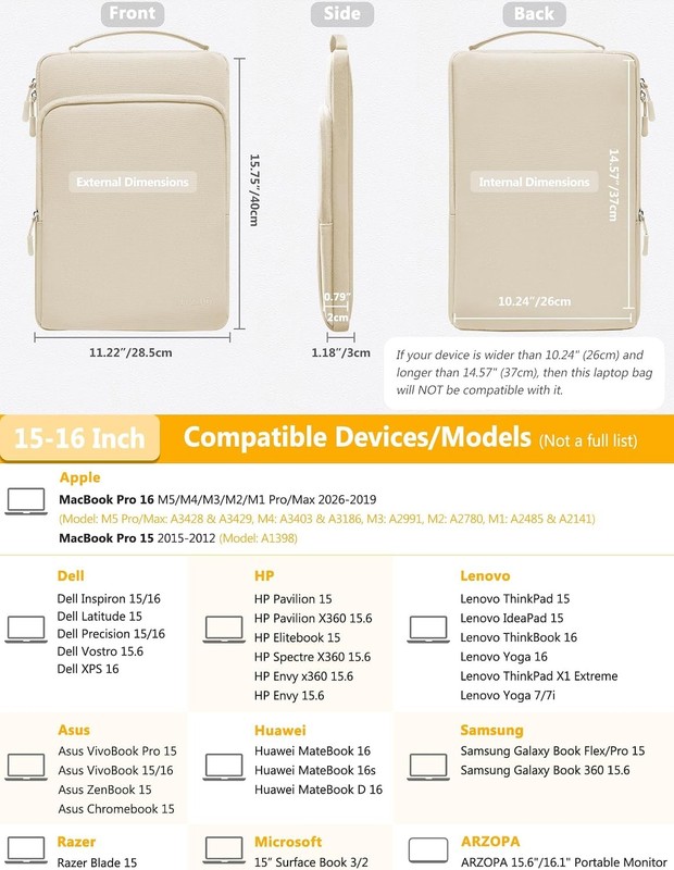 15-16 Inch Laptop Case Sleeve for MacBook Pro 16 M5, Sand | Case for 15" 15.6" D gallery