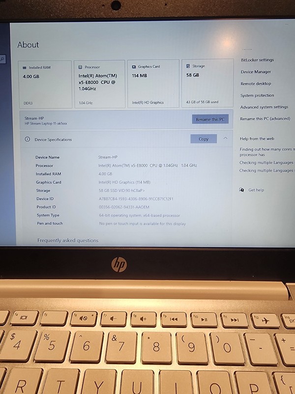 HP Stream Laptop 11-ak1xxx Intel Atom 64gb ssd 4gb ram Intel HD graphics Win10 gallery