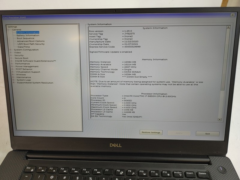Dell Precision 5540 Core i7-9850U 2.60 GHz 16 GB DDR4 No HDD gallery