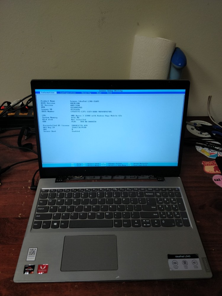 Lenovo IdeaPad L340-15API AMD RYZEN 3 3200U@2.60GHz 8GB RAM NO DRIVE PARTS 8233