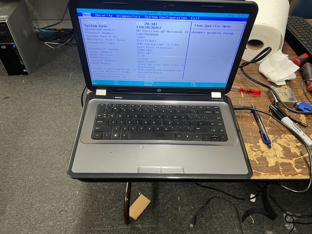 HP G6 AMD Athlon(tm) II P360 Dual-core 2300MHz 3GB No HDD No OS Parts only