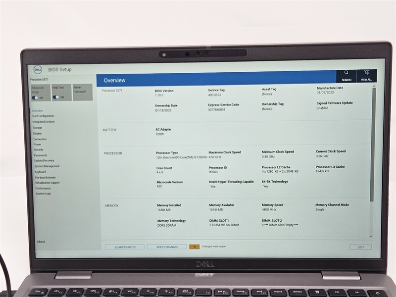 Dell 15.6" Precision 3571 i5-12600H 16GB RAM 256GB SSD Touchscreen No OS gallery