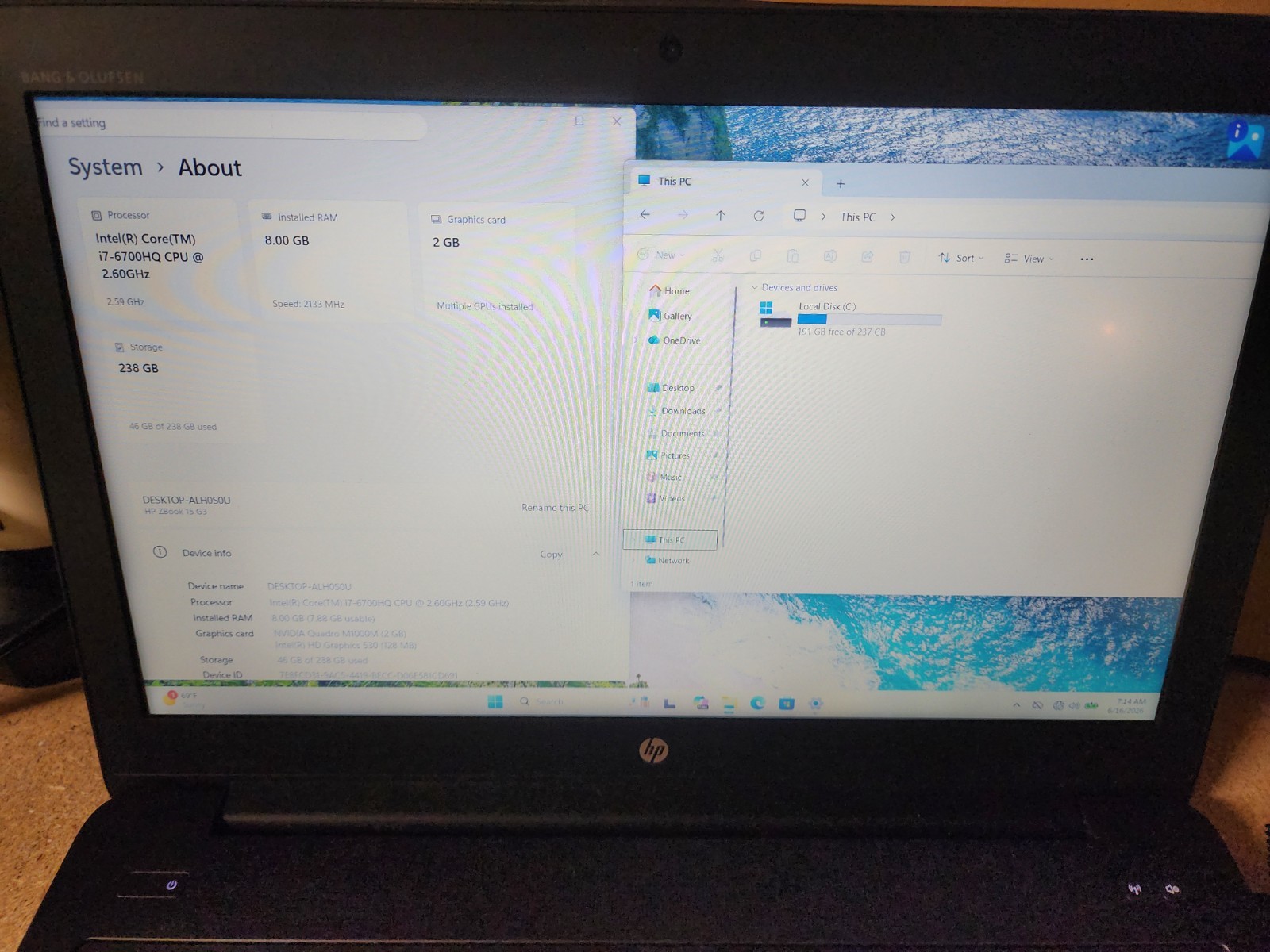 HP ZBook 15 G3 i7-6700HQ 2.6GHz 8GB RAM 256GB SSD W11 Pro M1000M GPU Bad KB gallery