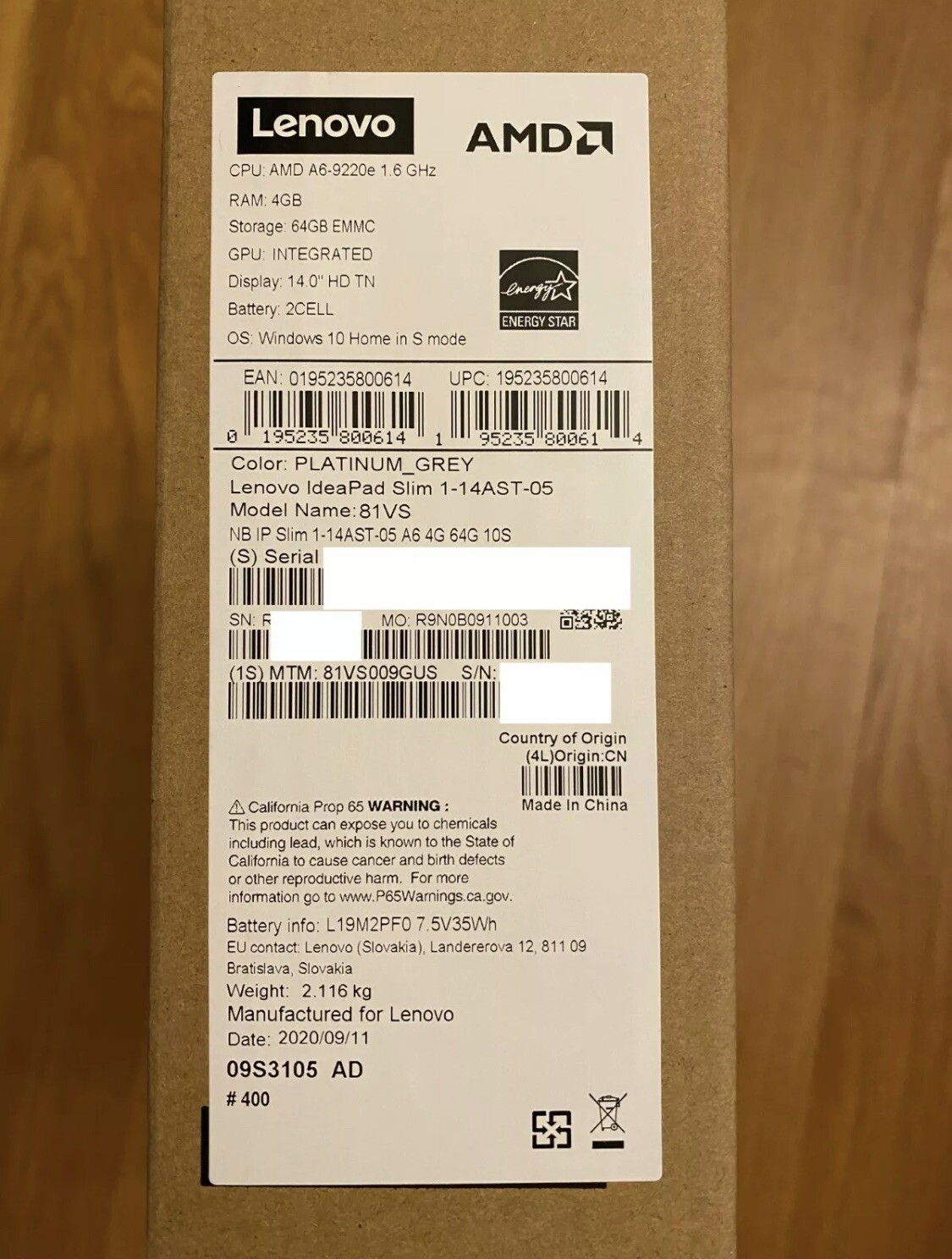 NEW Lenovo IdeaPad 1 14" HD A6-9220e 4G 64G eMMC AMD Radeon R4 Win10 81VS009GUS gallery