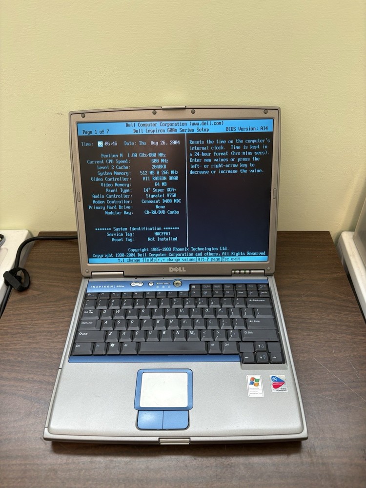 Dell Inspiron 600m Laptop Pentium M 1.8GHz 512MB RAM No HDD Boots to BIOS