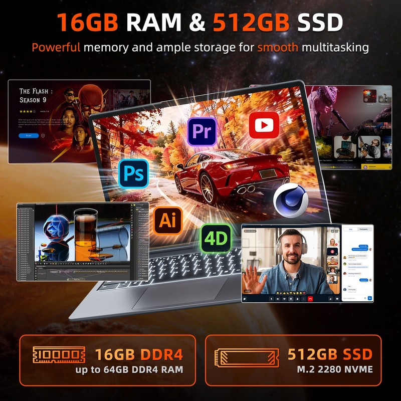 SGIN 15.6" Laptop 16GB RAM 512GB SSD WiFi 6 USB-C RJ45 Win 11 Backlit Keyboard gallery