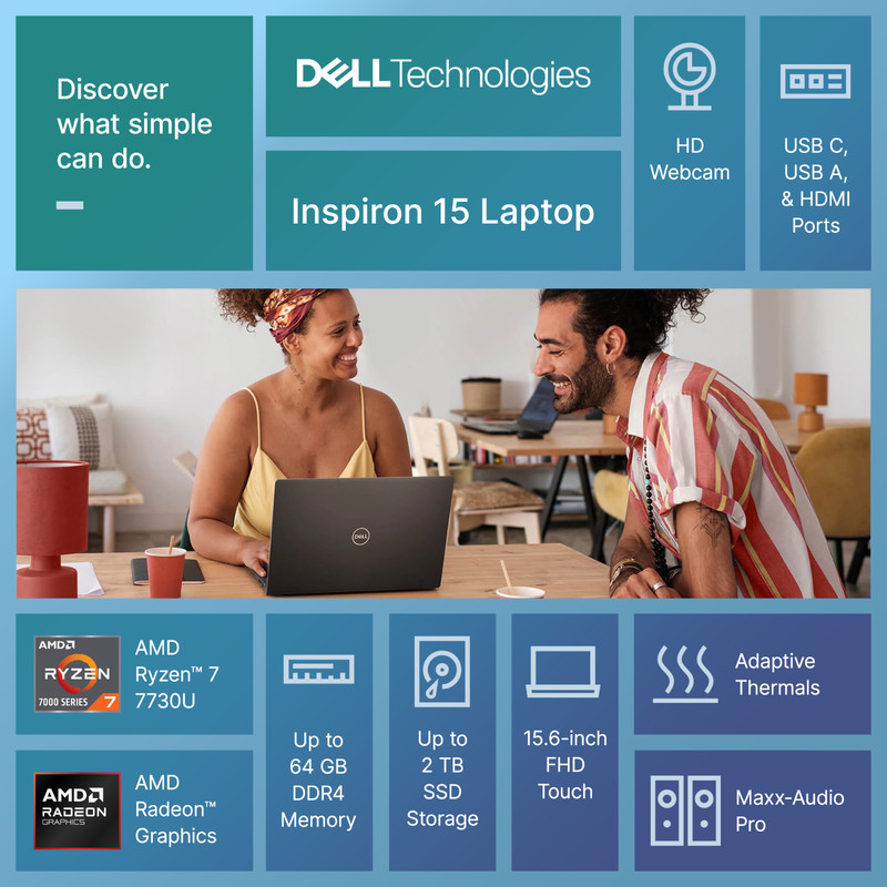 2026 Dell Inspiron 15 Laptop FHD Touch Ryzen 7 Up to 64GB RAM 2TB SSD Office Pro gallery
