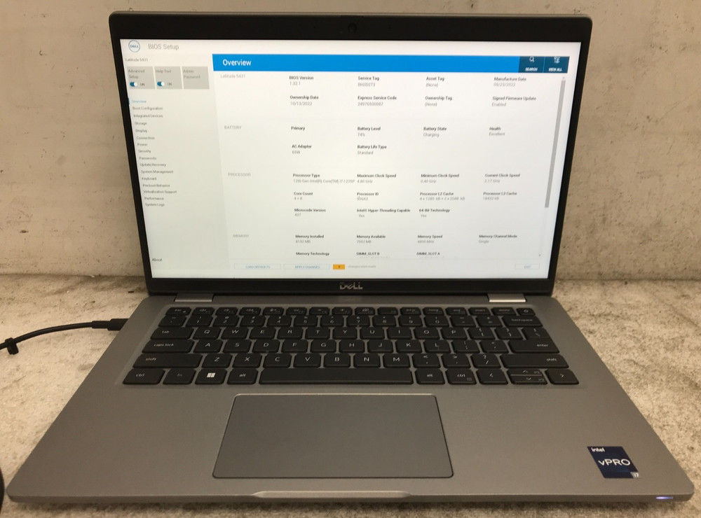 Dell Latitude 5431 / Intel Core i7-1270P 2.17GHz / 8GB RAM / No SSD
