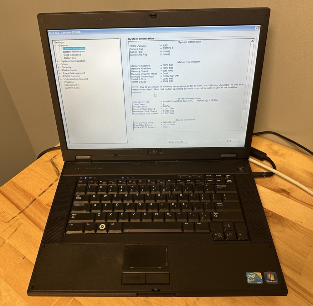 DELL Latitude E5500 Intel Core2Duo / 3GB - 160GB HDD *NO OS* - BOOTS TO BIOS!