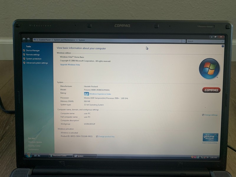 Compaq Presario V6000 15.4" AMD Sempron 3500+ 1.80Ghz 1GB RAM 60GB HDD Win Vista gallery