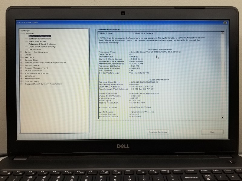 Dell Latitude 3580 15.6" HD i5-7200U 2.5GHz 8GB RAM 256GB SSD Win11Pro WiFi READ gallery