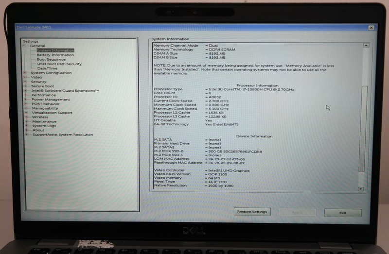 Dell Latitude 5411 i7-10850H 2.70GHz 8GB RAM 500GB SSD 14in FHD Touch + CHARGER! gallery