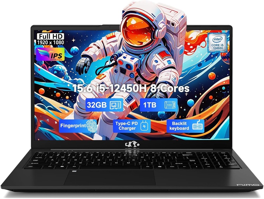NIMO 15.6" FHD-IPS Laptop 8 Cores Intel i5-12450H 32GB RAM 1TB SSD 100W Type-C