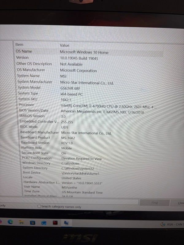MSI MS-16K2 Gaming Laptop Intel i7-6700 Nvidia GTX 1060 16GB RAM WIN 10 Read gallery