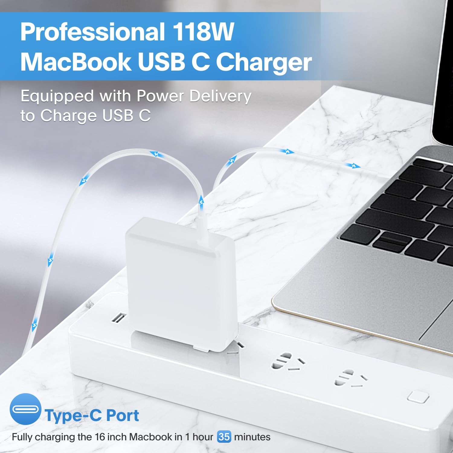 Sunveza 118W USB-C Charger for MacBook Pro/Air M1-M5, iPad Pro, Galaxy gallery