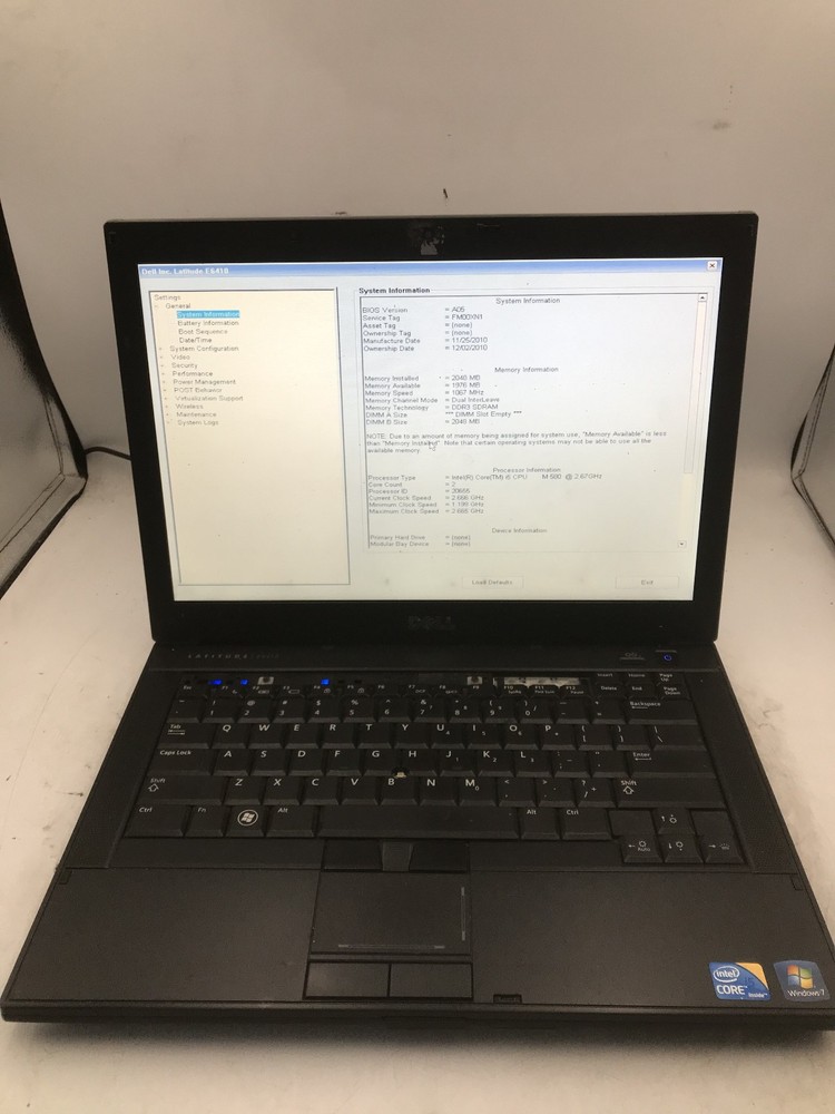 DELL LATITUDE E6410 - BOOTS TO BIOS - INTEL I5 M580 - NO RAM - READ DESCRIP - BB