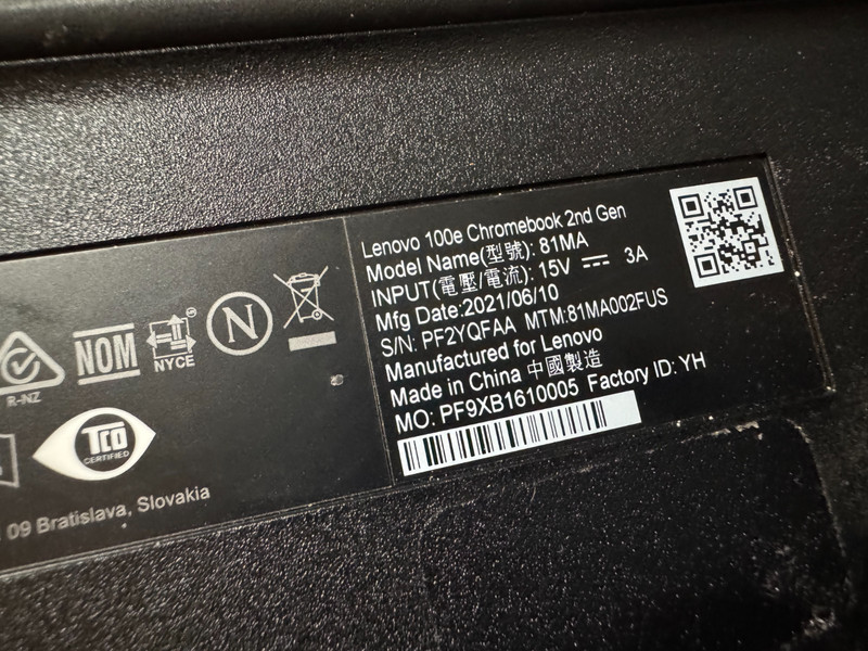 Lenovo Chromebook 100e 2nd Gen Black w/Charger for parts not working gallery