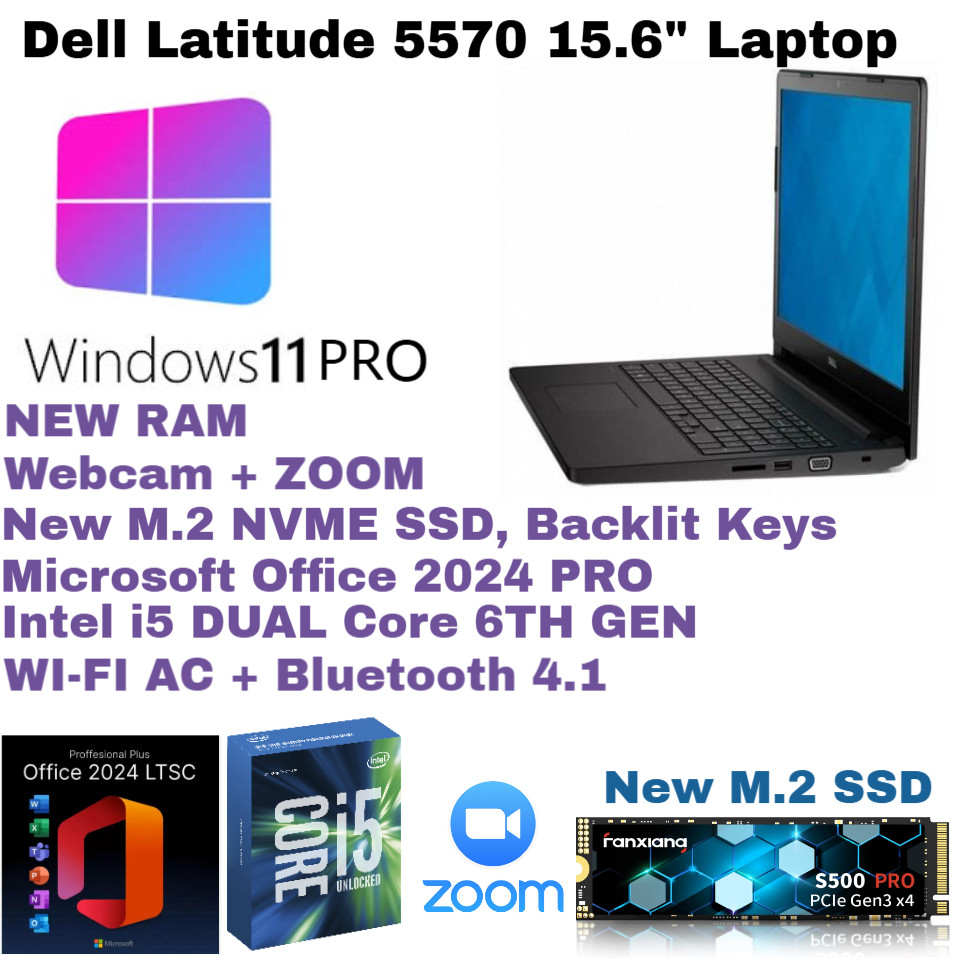 Dell 5570_Windows 11💻New 512GB M.2 SSD_QUAD_24GB💻Webcam💥Backlit💥Office 2024