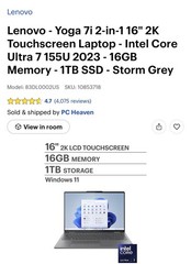 Lenovo Yoga 7i 2-in-1 16″ 2K Touchscreen, Intel Core Ultra 7, 16GB RAM, 1TB SSD