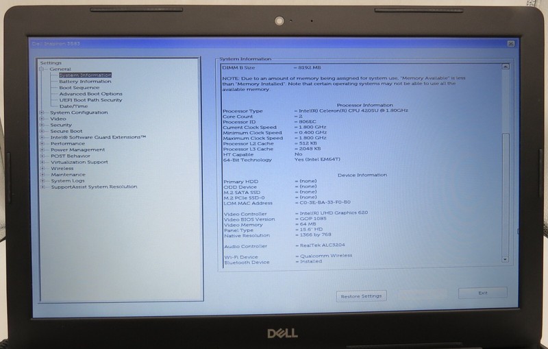 Dell Inspiron 3583-15.6"- 4205U@1.80GHz-16GB DDR4 RAM-16GB Internal-NO OS *READ* gallery