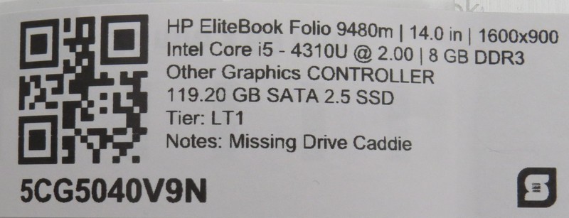 HP EliteBook Folio 9480m i5-4310U @ 2GHz 8GB DDR3 119GB m2 14" No OS gallery
