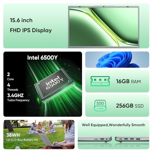 15.6" Full HD Laptop with 16GB RAM 256GB SSD,Laptop Computer, Dual-core Silver gallery