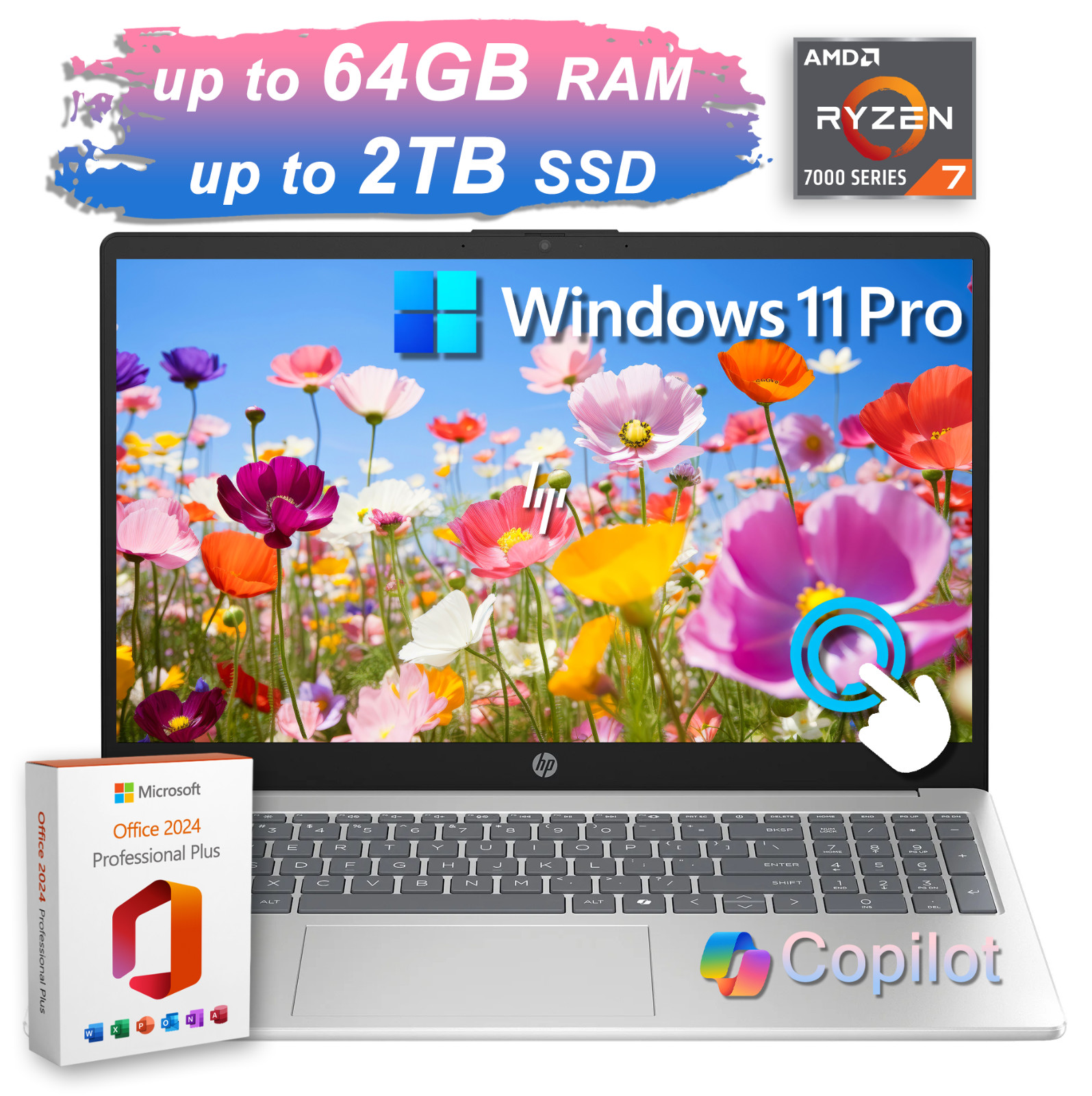 2026 HP Laptop 15 AMD Ryzen 7 Upto 4.5 GHz 64GB RAM & 2TB SSD Office Touchscreen gallery