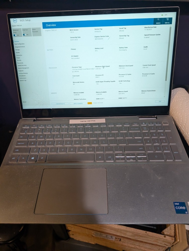 Dell Inspiron 15.5" 7506 2 in 1 i5-11th Gen 12GB Ram 512GB SSD See Notes w/AC
