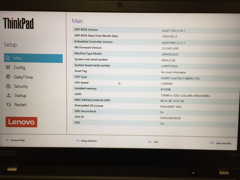 Lenovo ThinkPad T490s 14" FHD Laptop i7-8665U 1.9GHz 8GB RAM (No SSD/Battery) gallery