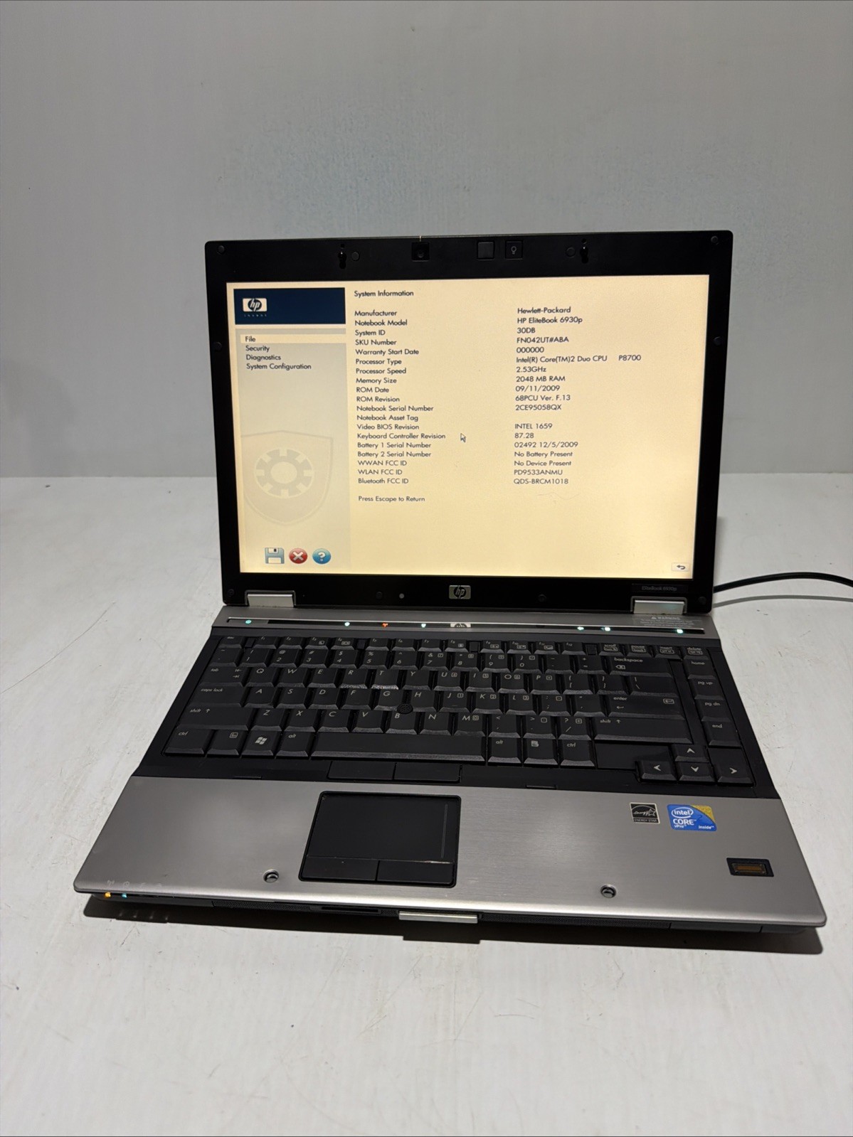 Hp Elitebook 6930p 14" Laptop Core 2 Duo P8700 2gb Ram No Drives Boots Bios gallery