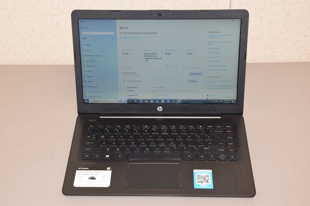 HP Stream 14-ds0035nr 14" AMD A4-9120e Dual Core 4GB DDR4 32GB eMMC SSD Webcam