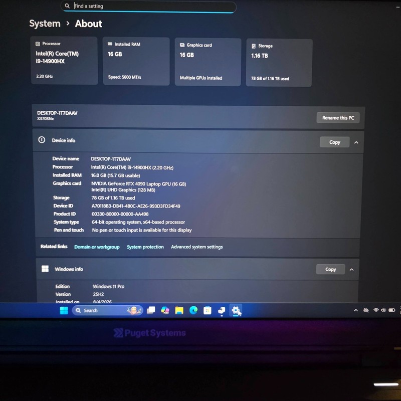 Puget/Clevo 17.3" QHD 240Hz i9-14900HX 16GB 1TB+256GB RTX 4090 175W 16G GDDR6 gallery