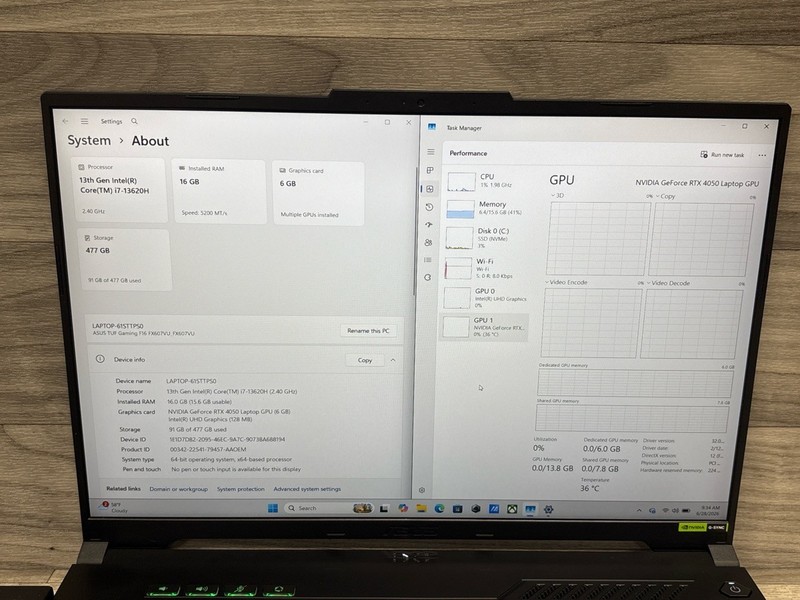 ASUS TUF Gaming F16 FX607VU-DS73 i7 RTX 4050 Laptop (A1D032607) gallery