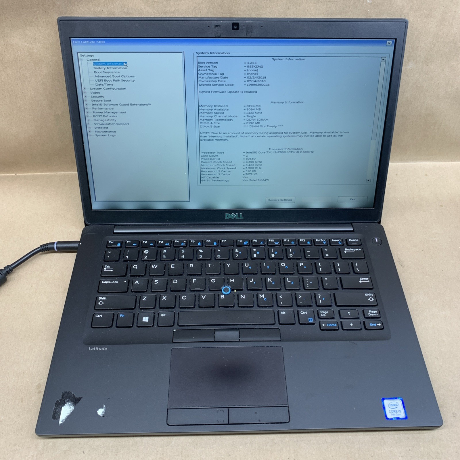 Dell Latitude 7480, Intel Core i5-7300U @ 2.6GHz, 8GB RAM, No SSD, No OS gallery