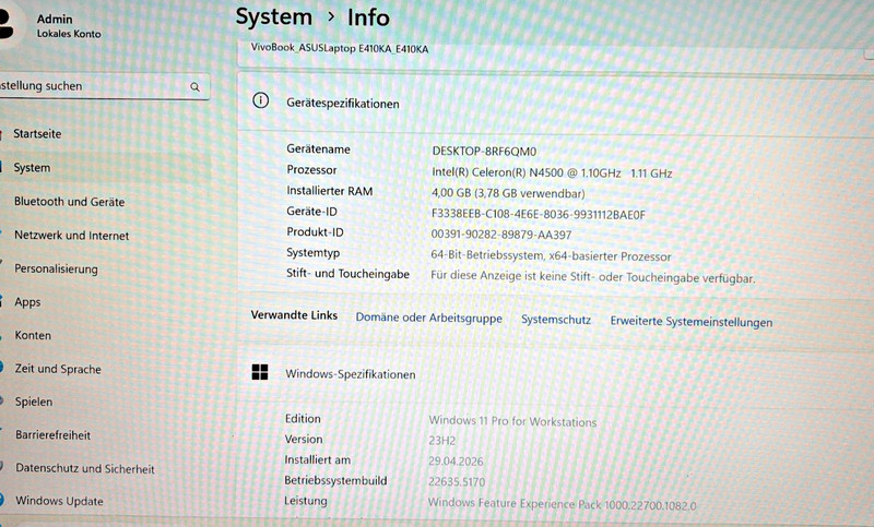 ASUS VivoBook 14" E410KA Win 11 4GB RAM 128GB eMMC Intel Celeron N4500 gallery