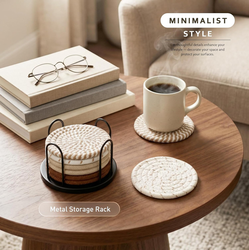 Coasters Set of 8 for Drinks, 4 Inch Large Coasters for Coffee Table, Tableto... gallery