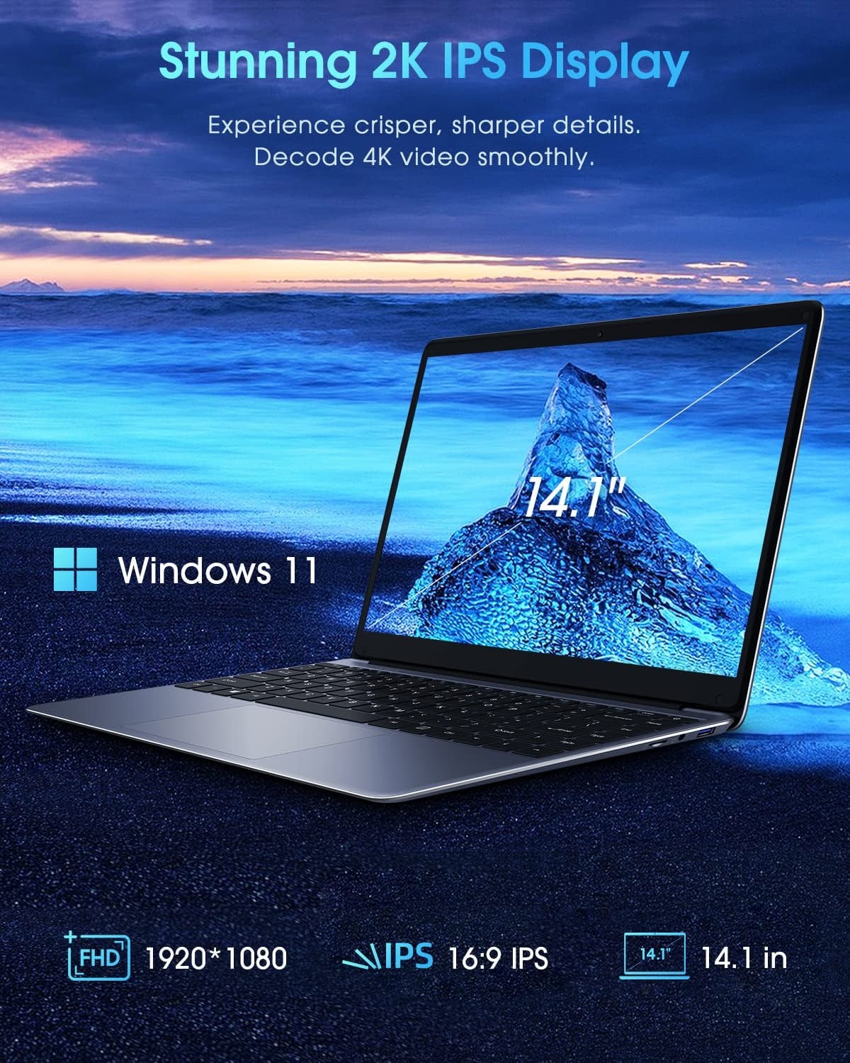 CHUWI 14.1'' Laptop Computer PC Windows 11 Home PC 2.8GHz 6GB 128GB HD WIFI gallery