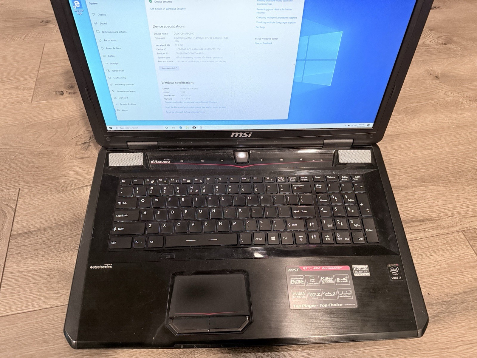 MSI GT70 2PC Dominator Gaming Laptop i7-4810MQ 32GB NVIDIA GTX 870M 17.3" Win10 gallery