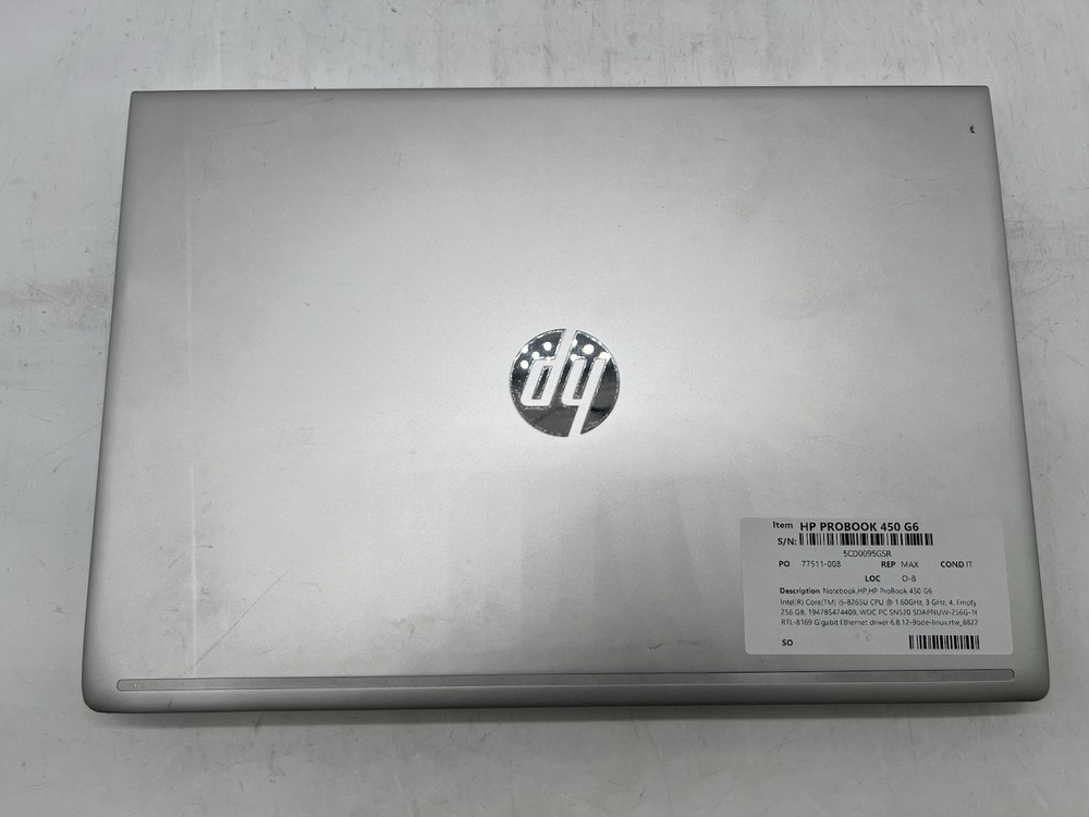 HP ProBook 450 G6, i5-8265U CPU, @ 1.60GHz, 8GB RAM, 256GB NVMe-No OS/Charger