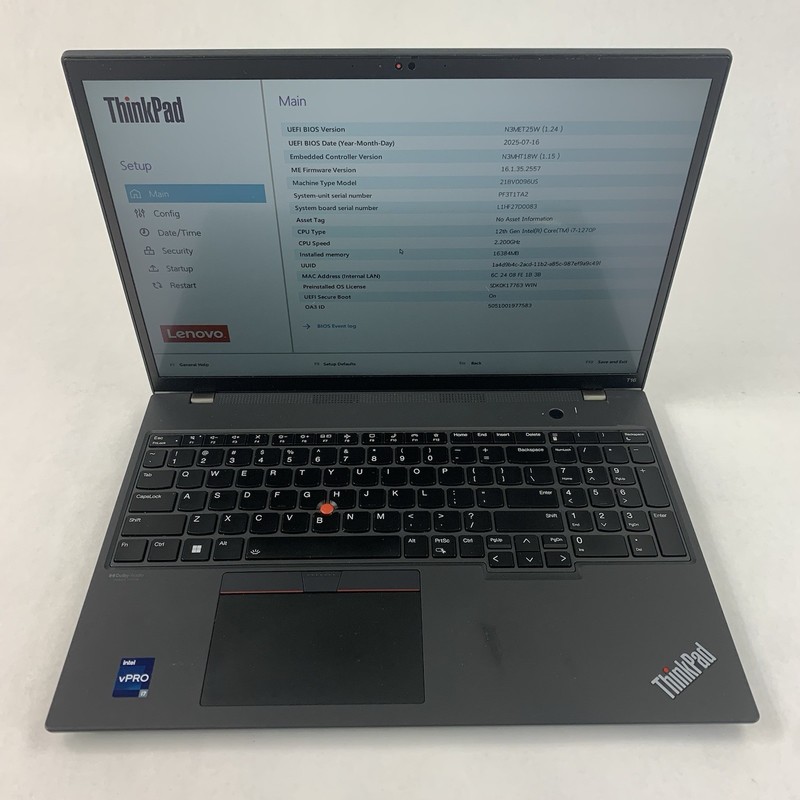 Lenovo ThinkPad T16 Gen 1 16" i7-1270P 2.20 GHz 16 GB RAM Touch No OS/SSD/AC gallery