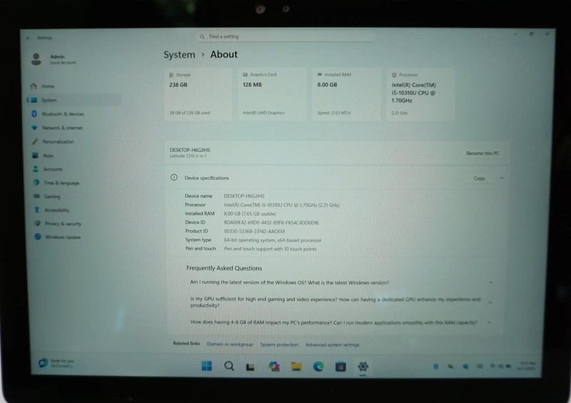 Dell Latitude 7210 Core i5-10310U 1.70GHz 8GB 256GB Touch Screen gallery