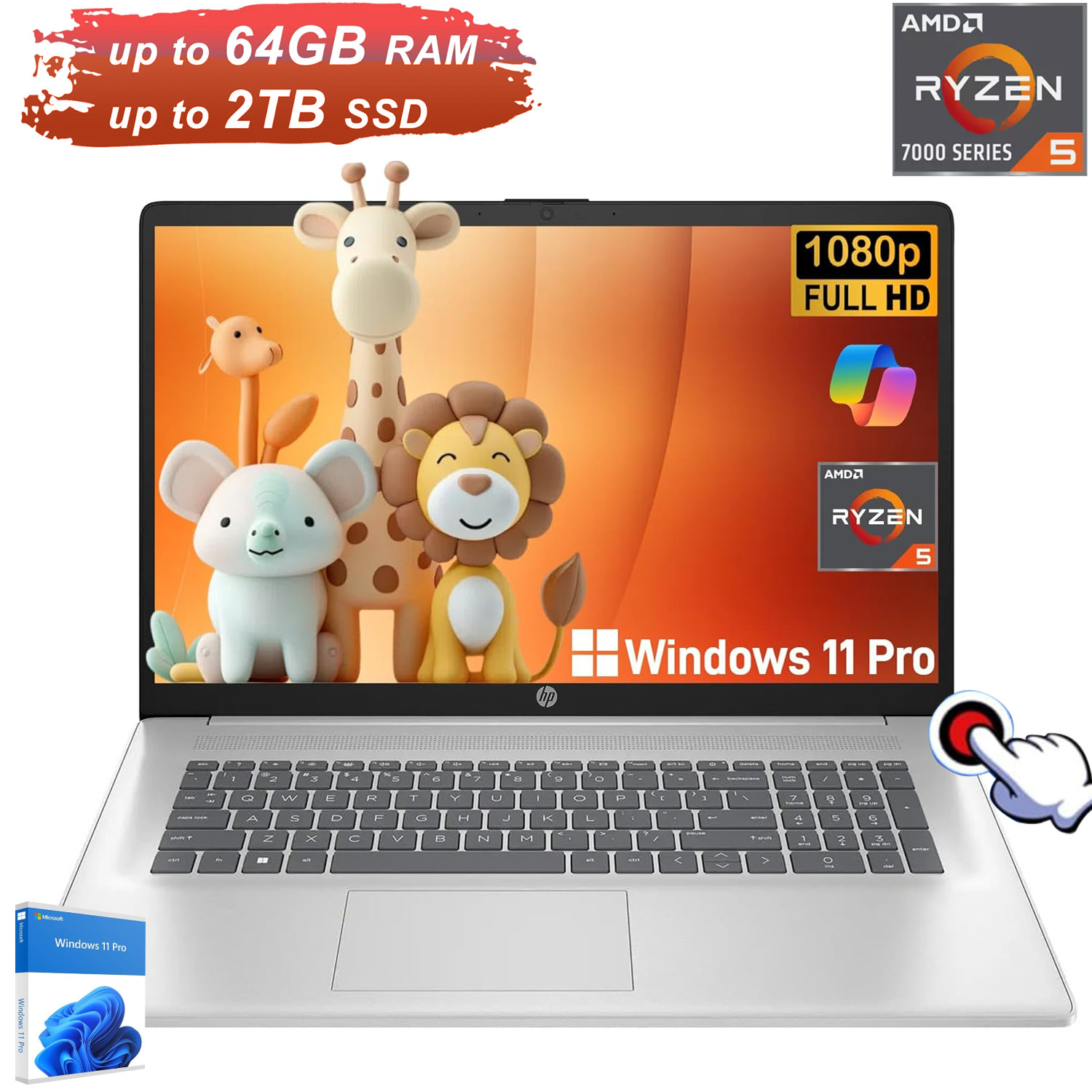 2025 HP Laptop 17.3" FHD Hexa-Core AMD Ryzen 5 7430U 32GB 2TB SSD Win 11 Pro gallery