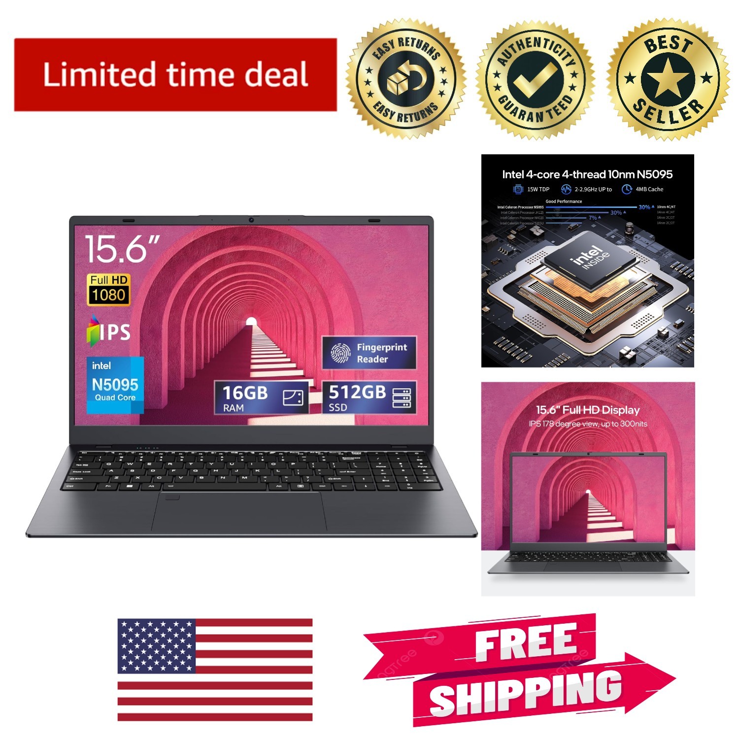 High-Performance 15.6-inch Laptop - 16GB RAM, 512GB SSD, & Fingerprint Unlock gallery