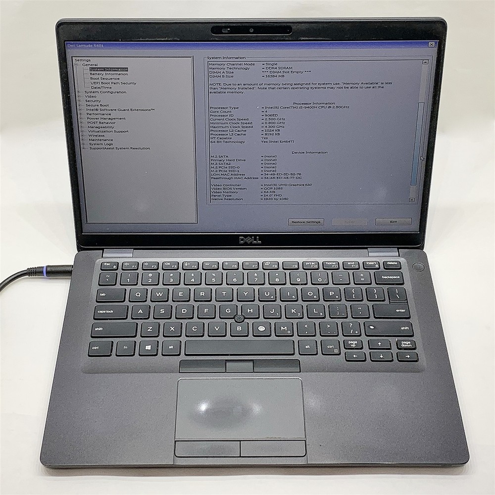 Dell Latitude 5401 Laptop Intel i5 9400H 2.50GHZ 14" FHD 16GB RAM NO HDD/BATTERY